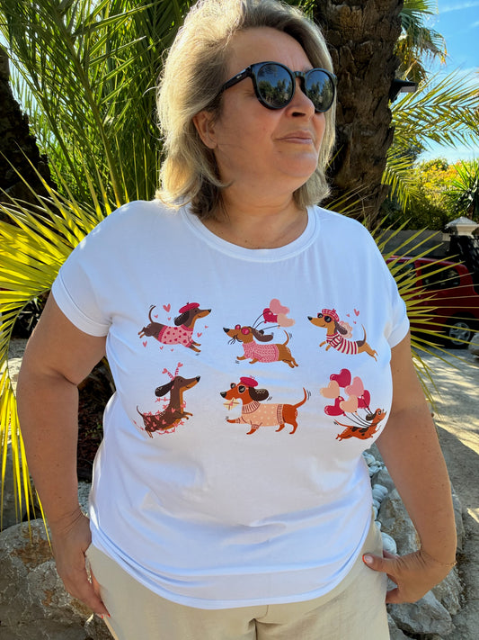 T-shirt Teckels Roses